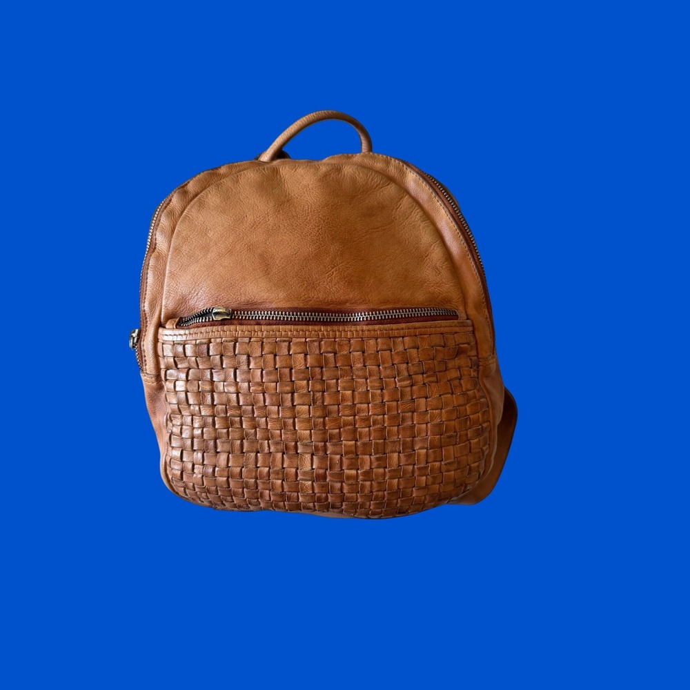 Vilenca Holland Tan Leather Woven Backpack Rucksack Brown Artisanal Small Bag